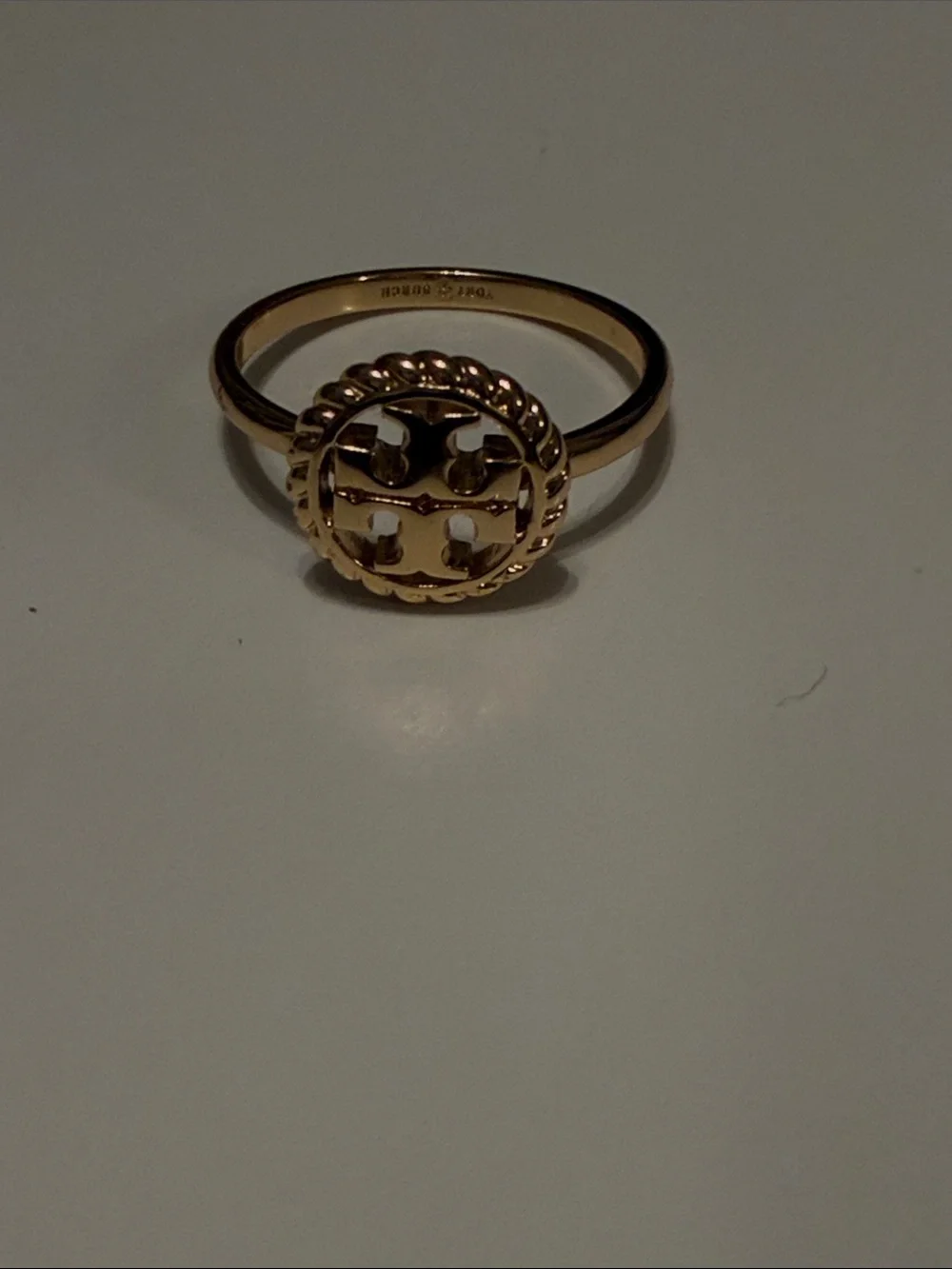 Tory Burch Gold Double-T Rope-Edge Logo Ring